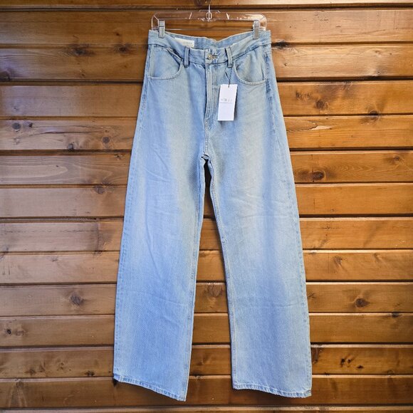 Zara Curved Leg High Rise Full Length Baggy Wide Leg Jeans Light Wash Size 6 - Picture 1 of 9